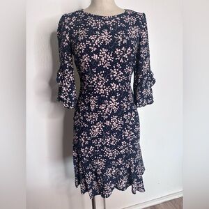 Boden Navy Pink Floral Ruffle Sleeve Dress - Fit & Flare 2R
